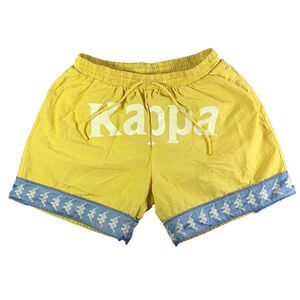 Kappa Sport Shorts Mens XXL Yellow Spell Out Summer Drawstring Logo Stretch